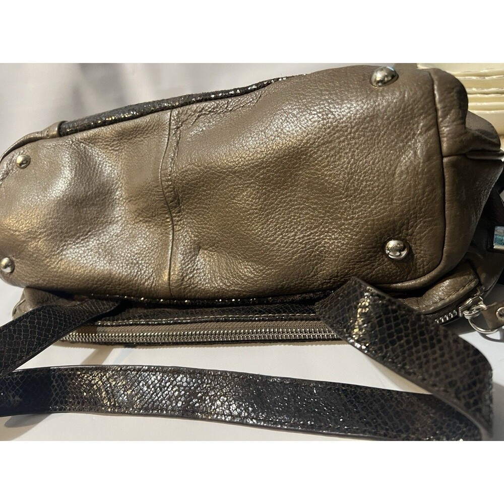B. Makowsky Brown Animal Print Satchel with Silver Zipper Accents for Women - Picture 2 of 12